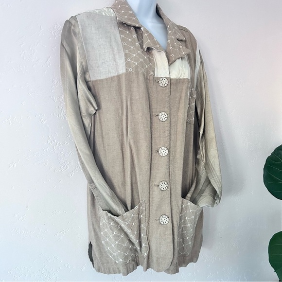 NEIL & DAVID Vintage Linen Lagenlook Patchwork Mixed Media Shirt Jacket Size S - Picture 3 of 13